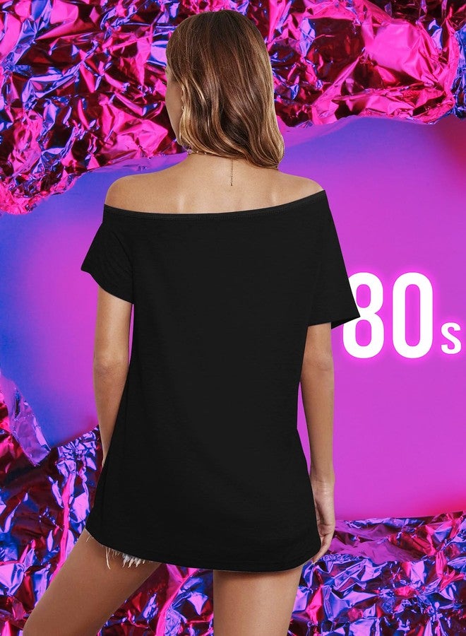 Gerophor 80s Outfit for Women Party Costumes Size for Women Clothes Novelty Neon 80s Off Shoulder T-Shirt Tops,Off Shoulder Tops Women(XXL) - Image 3